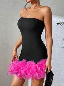 Allurite Two Tone Tube Bodycon Dress - Black - View 6