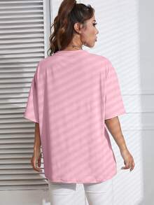 SHEIN EZwear 山與標語圖案落肩T恤 - 粉色 - 查看 2