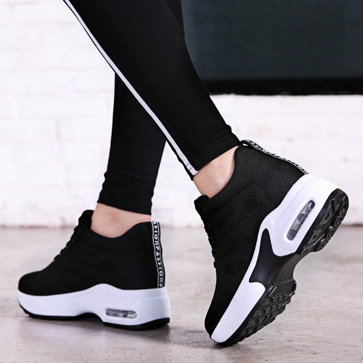 Zapatillas deportivas con plataforma, cordones y parche con letra, para mujer, para otoño/invierno