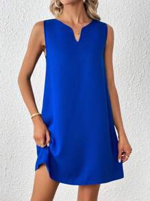 SHEIN Clasi Solid Notched Neckline Tank Dress - Royal Blue - View 2