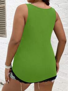 SHEIN LUNE 大碼蕾絲拼接前紐扣背心上衣 - 綠色 - 查看 2