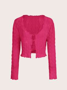 SHEIN ICON 木耳邊前紐扣短款上衣 - 玫紅色 - 查看 1