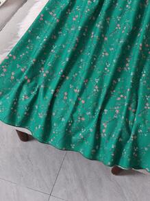 SHEIN LUNE 大碼碎花彈性腰帶半身裙 - 綠色 - 查看 4