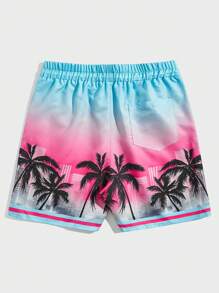 ROMWE MEN Casual Men Coconut Tree & Letter Graphic Drawstring Waist Shorts, School