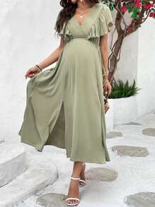 SHEIN Maternity Butterfly Sleeve Split Thigh Dress