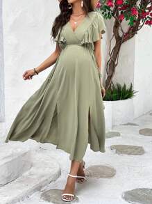 SHEIN Maternity Butterfly Sleeve Split Thigh Dress