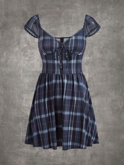 Plaid Print Knot Front Dress