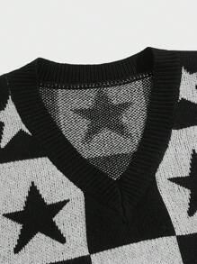 ROMWE MEN Academia Hombres Chaleco de punto de cuadros & con patrón de estrella - Multicolor - Ver 3