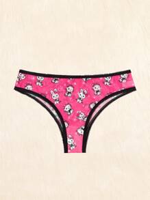 ROMWE Kawaii Cartoon Graphic Contrast Binding Panty - Hot Pink - View 1