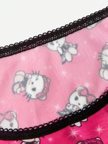 ROMWE Kawaii Cartoon Graphic Contrast Binding Panty - Hot Pink - View 3