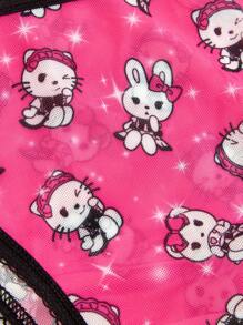 ROMWE Kawaii Cartoon Graphic Contrast Binding Panty - Hot Pink - View 4
