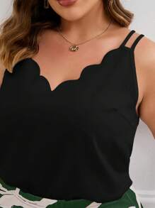 SHEIN LUNE Áo hai dây Plus Size Sò điệp màu trơn Giải trí - màu đen - Xem 3