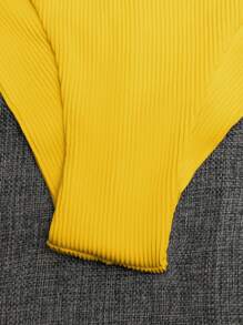 SHEIN Swim Summer Beach Solid Tie Back Bikini Set - Yellow - View 3