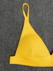 SHEIN Swim Summer Beach Solid Tie Back Bikini Set - Yellow - View 4