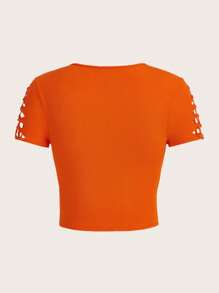 SHEIN ICON Áo thun nữ Cắt ra xoắn lại màu trơn Gợi cảm - trái cam - Xem 2