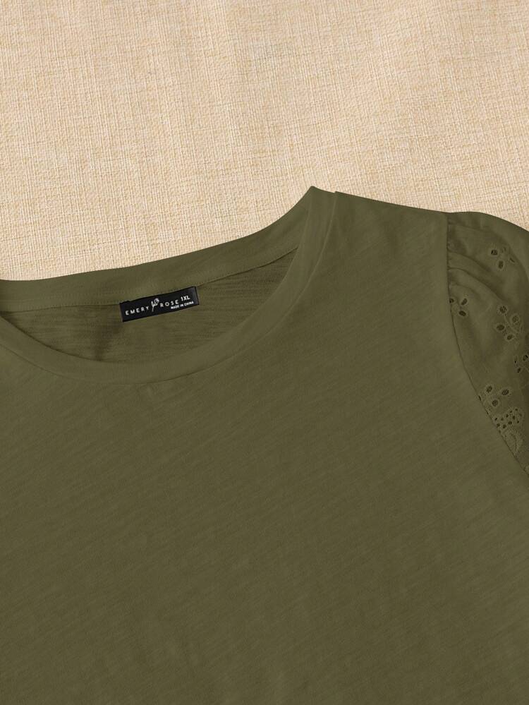 Plus Solid Eyelet Embroidery Scallop Trim Tee