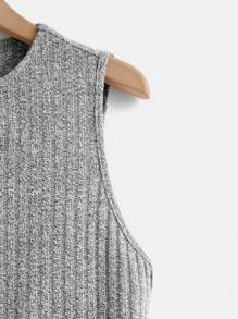 SHEIN LUNE Plus Ribbed Knit Tank Top & Drawstring Waist Split Thigh Skirt - Grey - View 3
