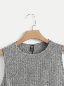 SHEIN LUNE Plus Ribbed Knit Tank Top & Drawstring Waist Split Thigh Skirt - Grey - View 8