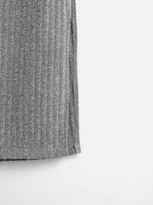 SHEIN LUNE Plus Ribbed Knit Tank Top & Drawstring Waist Split Thigh Skirt - Grey - View 10