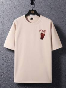 Manfinity EMRG Men Slogan & Figure Graphic Drop Shoulder Tee - Apricot - View 3