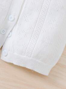 嬰兒前紐扣網眼針織連身短褲 - 白色 - 查看 6