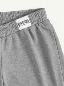 SHEIN EZwear Quần đùi nữ Đắp vá Lá thư Giải trí - Xám - Xem 4