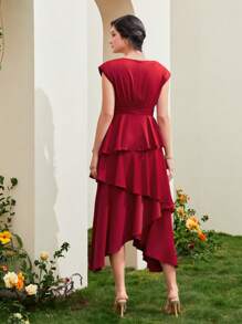 Modelyn Vestido asimétrico de color rojo burdeos - Burdeos - Ver 2