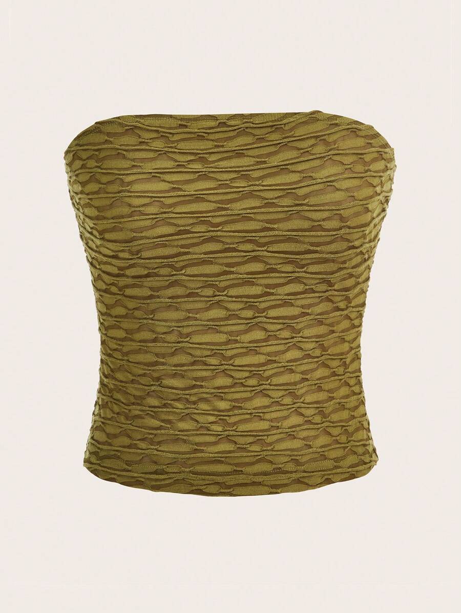 SHEIN ICON Áo nữ màu trơn Giải trí - Màu xanh Ô liu - Xem 1