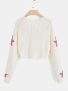 ROMWE Kawaii Star Pattern Drop Shoulder Cardigan - Beige - View 2