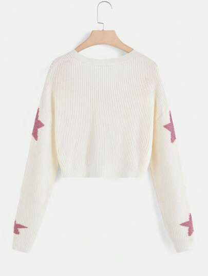 Kawaii Star Pattern Drop Shoulder Cardigan