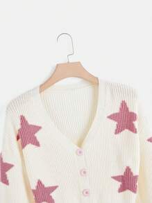 ROMWE Kawaii Star Pattern Drop Shoulder Cardigan - Beige - View 4