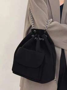Small Drawstring Backpack Black Casual - Black - View 2
