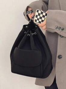Small Drawstring Backpack Black Casual - Black - View 4