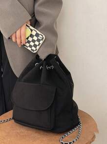 Small Drawstring Backpack Black Casual - Black - View 5