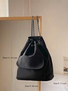 Small Drawstring Backpack Black Casual - Black - View 7