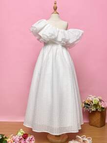 SHEIN 小女童1入組不對稱領荷葉邊洋裝 - 白色 - 查看 1