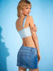 SHEIN ICON Bow Front Curved Hem Cami Top - Baby Blue - View 2