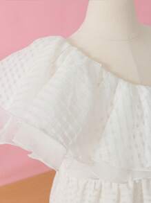 SHEIN 小女童1入組不對稱領荷葉邊洋裝 - 白色 - 查看 3