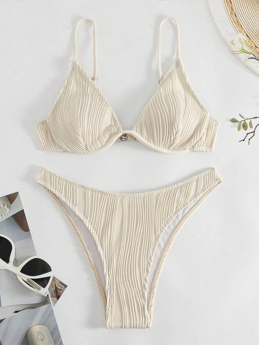 Swim Basics Solid Underwire Bikini Set,Summer Beach - Beige - View 1