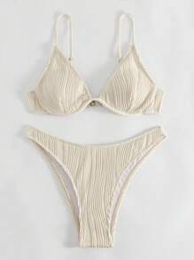 Swim Basics Solid Underwire Bikini Set,Summer Beach - Beige - View 5