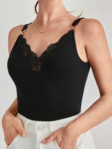 SHEIN Frenchy Contrast Lace Wide Strap Top