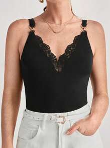 SHEIN Frenchy Contrast Lace Wide Strap Top