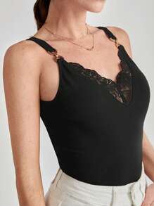 SHEIN Frenchy Contrast Lace Wide Strap Top