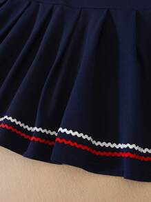 Tween Girl Striped Trim Sailor Collar Pleated Hem Dress