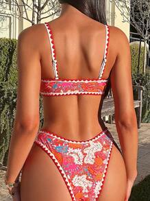 Paisley Print Whip Stitch Bikini Set - Multicolor - View 3