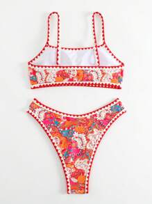Paisley Print Whip Stitch Bikini Set - Multicolor - View 4