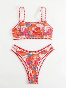 Paisley Print Whip Stitch Bikini Set - Multicolor - View 6