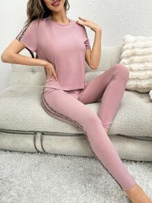 Bộ đồ giản dị Nữ Sọc bên In hoa Báo - Hồng - Xem 1