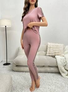 Bộ đồ giản dị Nữ Sọc bên In hoa Báo - Hồng - Xem 5