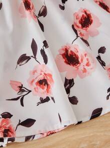 SHEIN Leap Crew Tween Girl One Shoulder Cut Out Top & Floral Print Skirt - Baby Pink - View 4